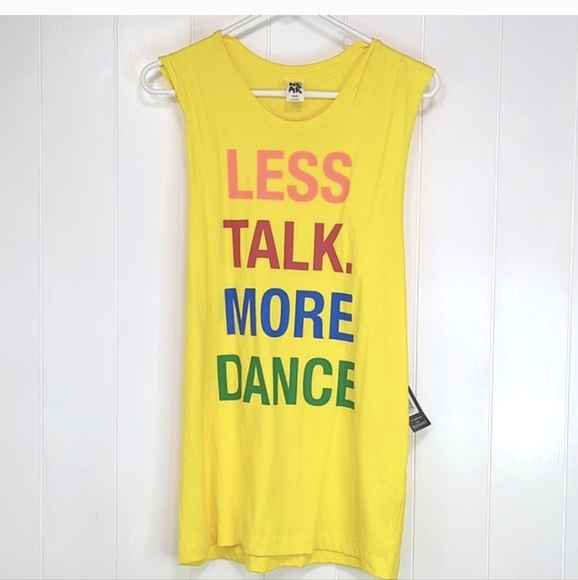 ❤️5/$25 ⭐NWT Zumba Less Talk More Dance Yellow Muscle Instructor Shirt - Picture 7 of 7